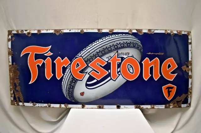 Vintage Firestone Pneumatici Firmare Tavola Porcellana Smalto Pubblicità Per Gas