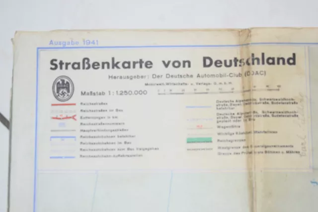 DDAC STRASSENKARTE DEUTSCHLAND Ausgabe 1941 farbig Maßstab 1:1250000