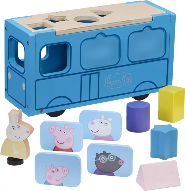 07222 PEPPA Pig Wooden School Bus Shape Sorter, FSC Wood, Wooden Toys,...