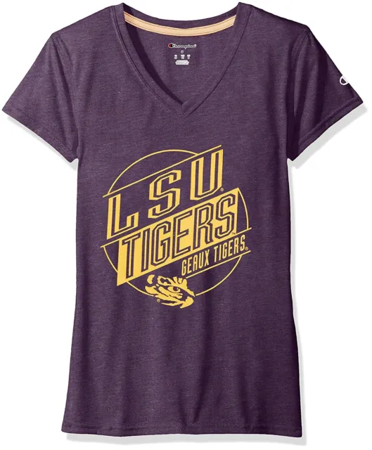 LSU Tigers Purple NCAA Women's Short Sleeve V-Neck Champion Shirt - NEW