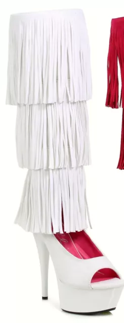 Stripper Pole Dancer Exotic Entertainer White Velvet Fringe Boots Size 7