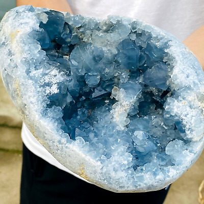 7.26LB  natural blue celestite geode quartz crystal mineral specimen healing.