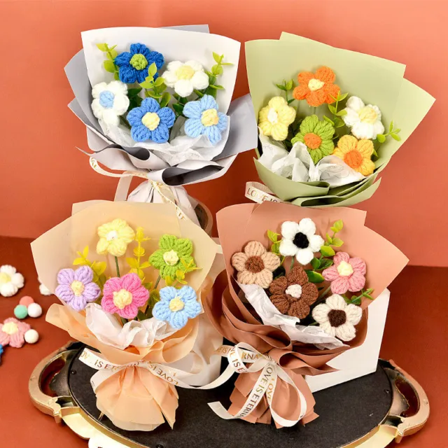 Crochet Flower Bouquet Artificial Flowers Knitted Flowers for Festival Party NEW