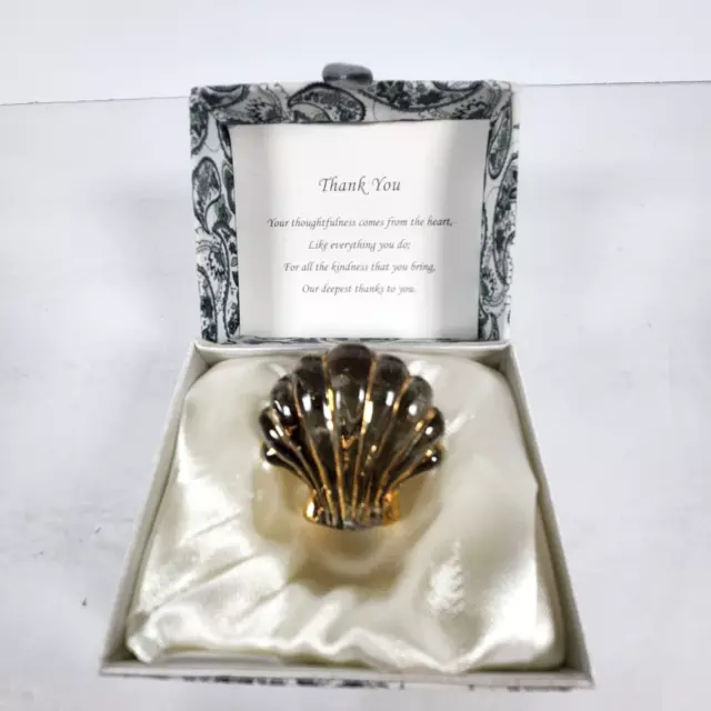 Glass Seashell Thank You Poem w/ Paisley Presentation Gift Box 2" X 2" Gold Trim