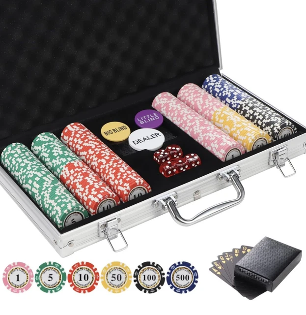 Coffret De Poker Complet En Aluminium Avec 300 Jetons, 2 Jeux De Cartes Et 5 Dés