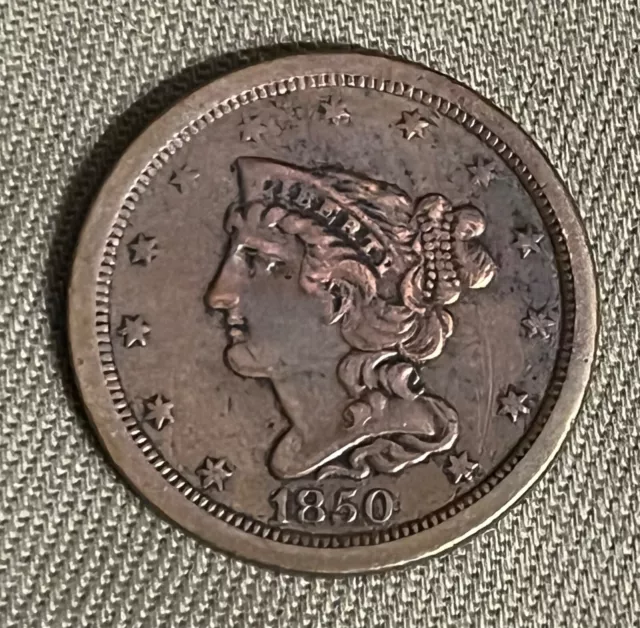 1850 Braided hair half cent , XF detail