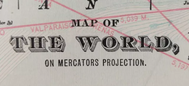 1900 WORLD Map 22"x14" ~ Old Antique Original NORTH AMERICA AFRICA ASIA EUROPE