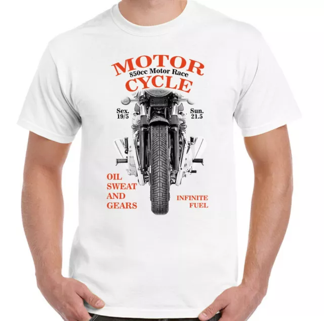 Biker T-Shirt Uomo Moto Cafe Racer Motocicletta Moto 850cc Motore Gara