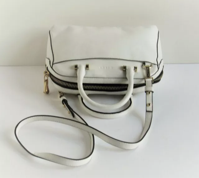 MILLY "Mercer" White Leather  Medium Dome Satchel Convertible Shoulder Bag 2