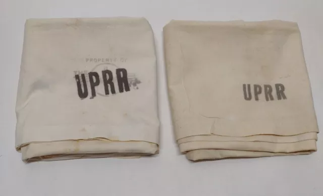 Vintage pair of Union Pacific Railroad UPRR  LINEN Pillow Cases yellowed stained