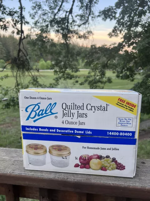 Vintage Ball Quilted Crystal Jelly Jars 4 oz & Lids 12 CT USA 14400-80400 Sealed