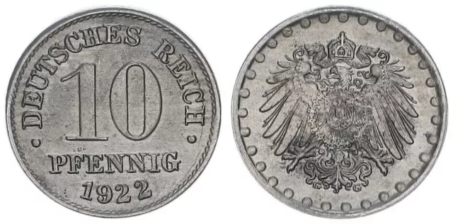 Kaiserreich 10 Pfennig 1922 G besseres Münzzeichen * ss-vz 87744