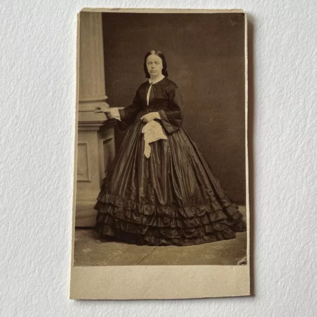 Antique CDV Photograph Lovely Woman Handkerchief Great Dress Civil War Era