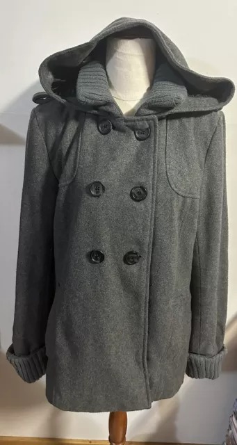 Womens Rusty Grey Winter Coat Jacket Thick Warm Plus Size 14 Button Hood