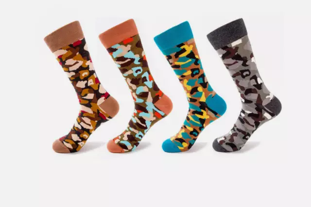 NEW 4 Pairs Mens Camo Socks Lot Cotton Knit Warm Camouflage Casual Dress Socks