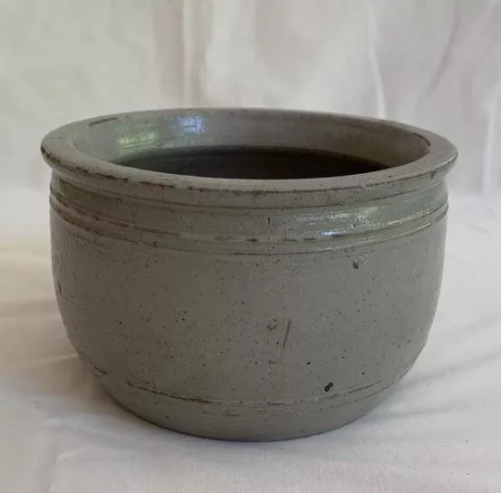 Antique French Stoneware Earthenware Crock Jar gray Confit Pot Alsace Bowl 6”x4”