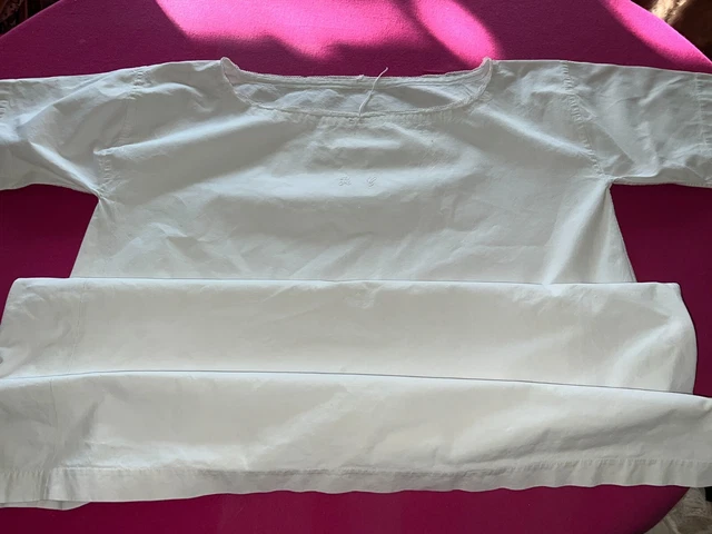 Ancienne chemise de jour / nuit en coton, monogrammes RC, grande taille