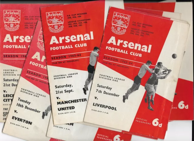 1963-1964 Arsenal Home Football Programmes League, Cup, Euros - Choose From List