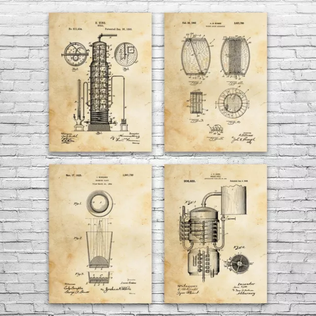 Whiskey Patent Posters Set of 4 Pub Decor Home Bar Art Bartender Gift