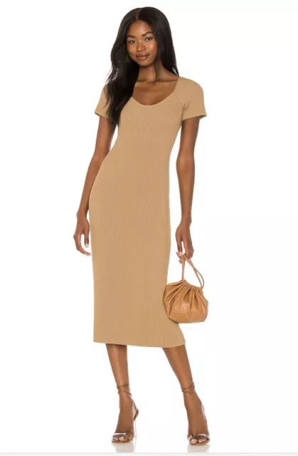 Line & Dot Melissa Midi Sweater Dress Natural Beige Short Sleeve Revolve S $118