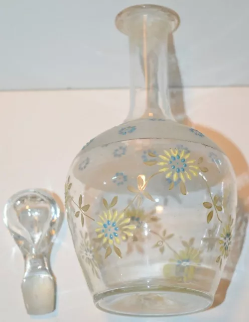 *JOLIE CARAFE à liqueur en Verre époque 1900 à décor de fleurs émaillées émail