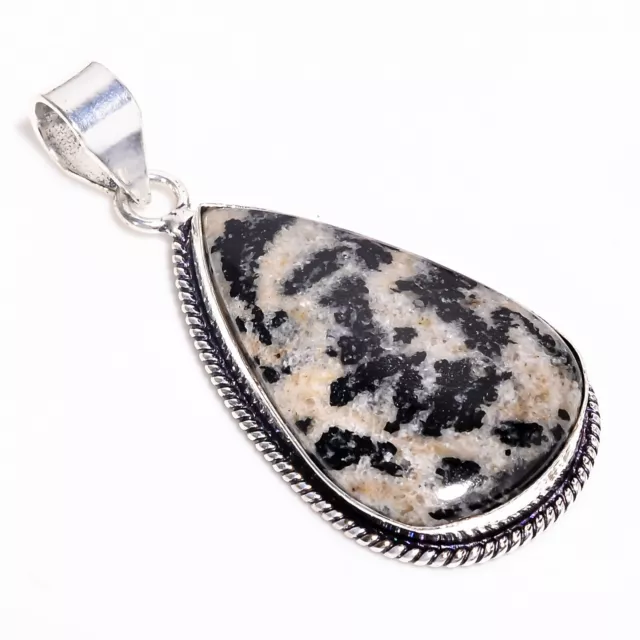 Hornblende Gemstone Vintage Handmade 925 Sterling Silver Pendant 2.2" GSR-2840