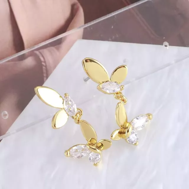 New! Kate Spade Double Social butterfly White crystal Studs Earrings gold tone