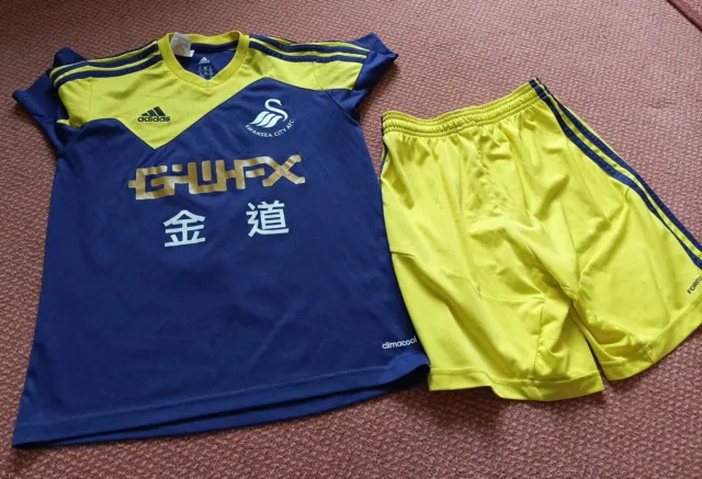 2013-14 Swansea City Away Kits Shorts Shirt Adidas Purple Yellow YM AGE 10-12YRS