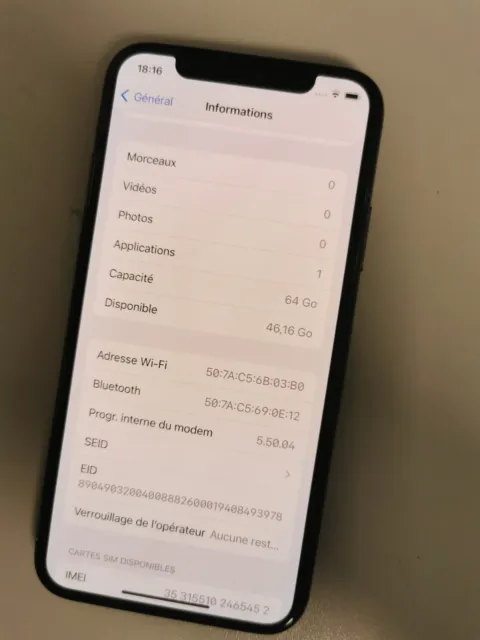 APPLE iPhone XS 64 Go Gris Sideral Tres bon etat