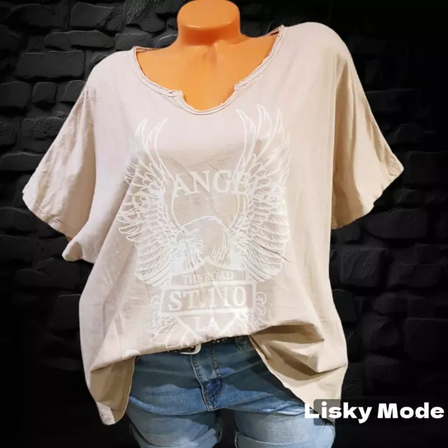 Italy Damen Shirt Oversized kurzarm T-Shirt  Adler Cotton Beige 40 42 44 NEU