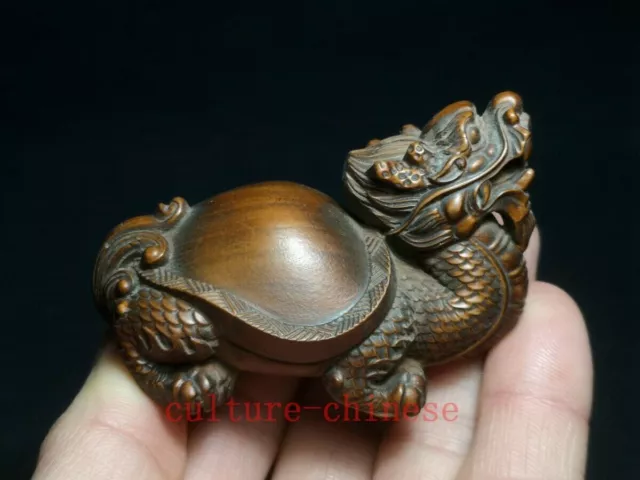 Chinese boxwood hand carved dragon turtle Figure table decoration collectable