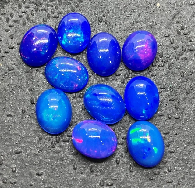 Opale éthiopienne naturelle feu bleu ovale dos plat cabochon AAA pierre...