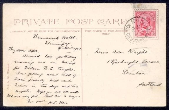 Canada Fort William & Winnipeg Rpo No 5/E/De 2/07 Ppc To Uk