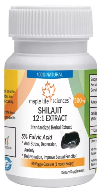 Shilajeet Extract 12:1 Capsules (Fulvic Acid) For Stamina Libido Rejuvenation