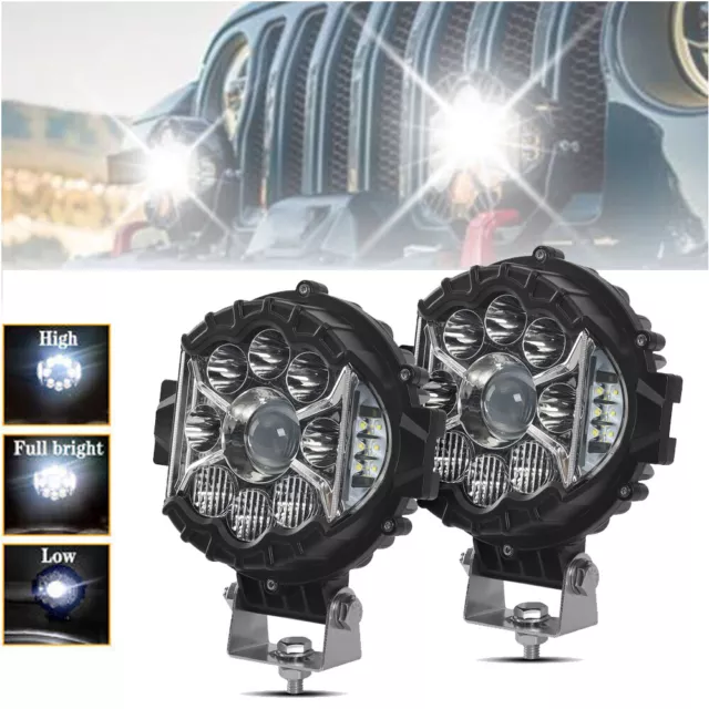 Pair 5 inch Round LED Work Lights Pods Spot Flood Combo Fog Lamp Offroad Driving