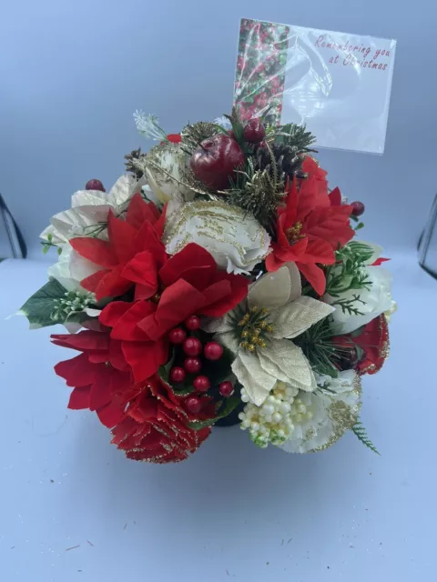 Quality Artificial Christmas  Arrangement Grave vase / Memorial / Crem Pot Red
