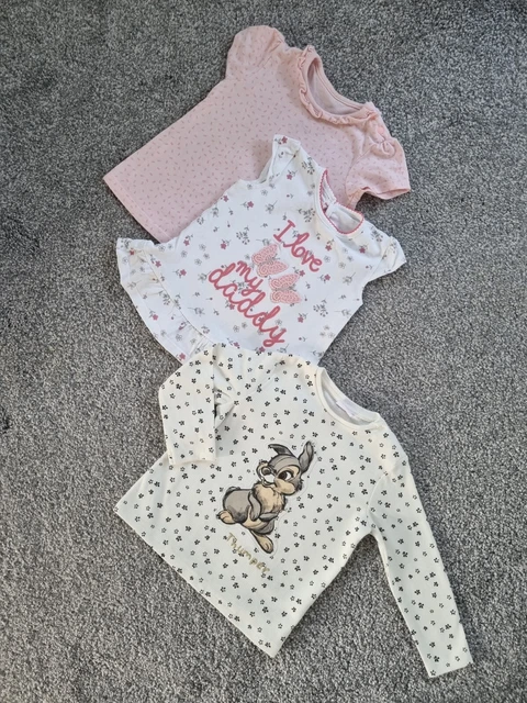 Baby Girls Tops Bundle 9-12 Months Disney Thumper Minnie Mouse love daddy w