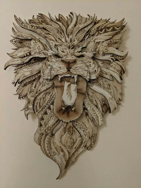 Unique multi layer wooden lion. Wall art, decor. Amazing gift.