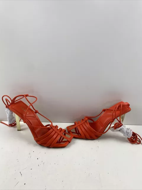 ALDO Orange Strappy Leather Open Toe Ankle Wrap High Heel Sandals Women’s Size 7