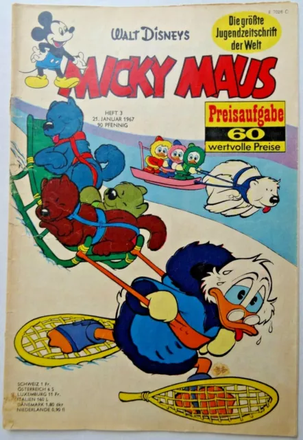 Micky Maus Heft Nr. 3 aus 1967, Zustand 2, mit Schnipp und Sammelbild