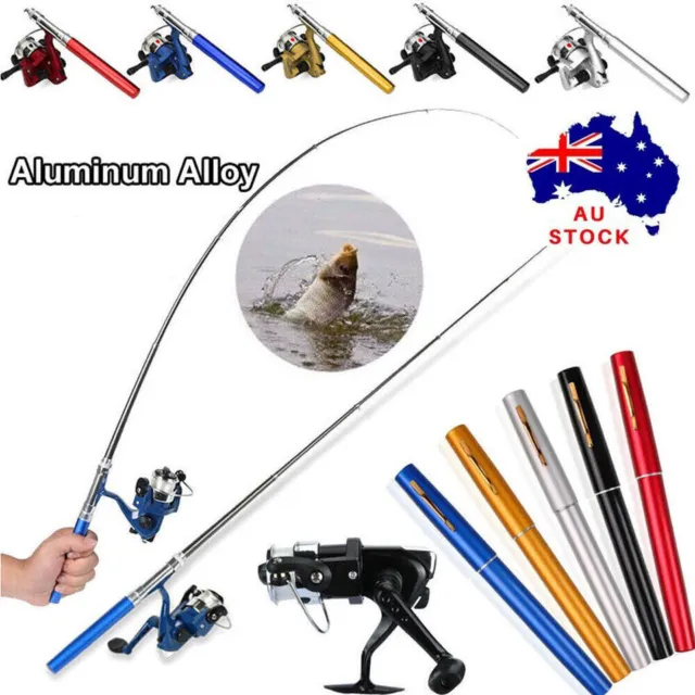 Mini Portable Pocket Fish Pen Aluminum Alloy Fishing Rod Pole Reel Combos Rod AU