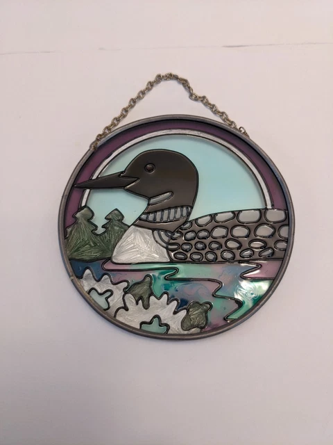 Loons in Woods  Hand Painted Glass Suncatcher 3.5"
