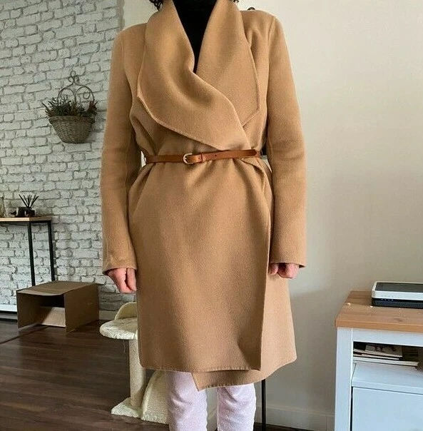 MASSIMO DUTTI ZARA Group Camel Beige Cap Cashmere Waterfall Coat With Belt Small 169.00 PicClick