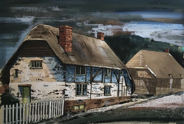 ORIGINAL SIGNED WATERCOLOUR Pen & Ink, Cottages by Night, Arthur Muir £ ...