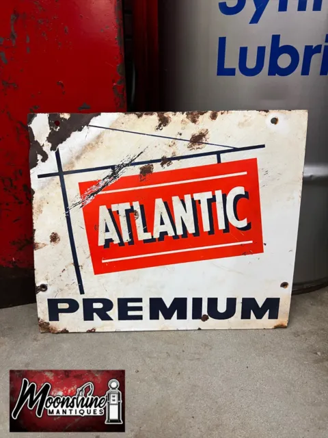 1950’s ATLANTIC PREMIUM Porcelain Gas Pump Plate Sign - Gas & Oil