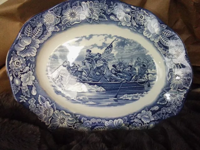 Vintage Liberty Blue Staffordshire Platter Washington Crossing The Delaware 14 "