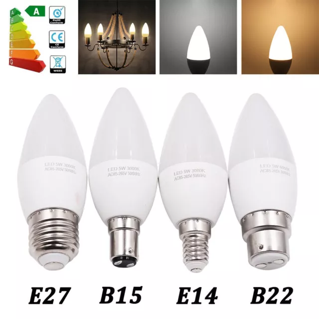 LED Candle Light Bulbs 3W 5W Warm/Cool White E14 E27 B15 B22 Bayonet Daylight UK