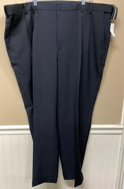 Van Heusen Mens Black Dress Pants Double Pleat Extender Waist Size 50x30 NWT