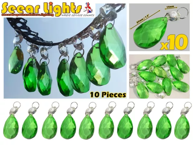 10 Oval Emerald Green Chandelier Cut Glass Crystals Beads Light Droplets Parts