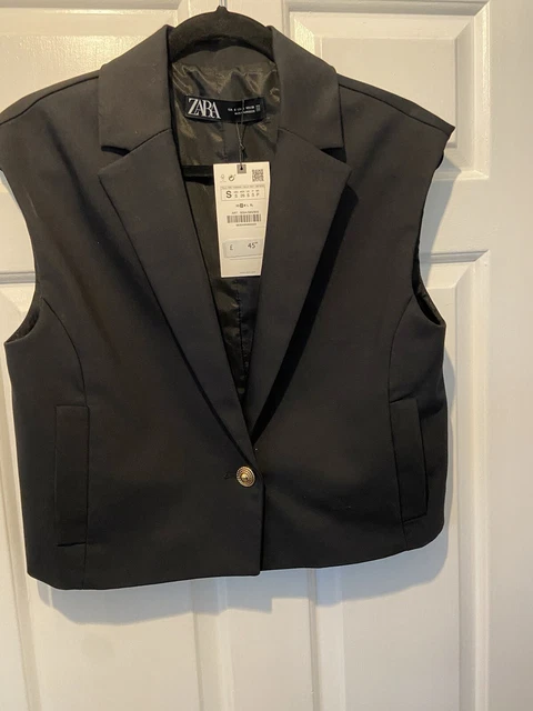 Zara Crop Blazer Vest ZARA Women Dark Chocolate Brown Check Crop